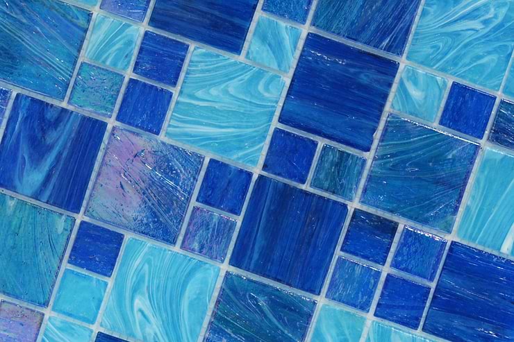 Aquatic Ocean Blue Piazza Pattern Glass Tiles