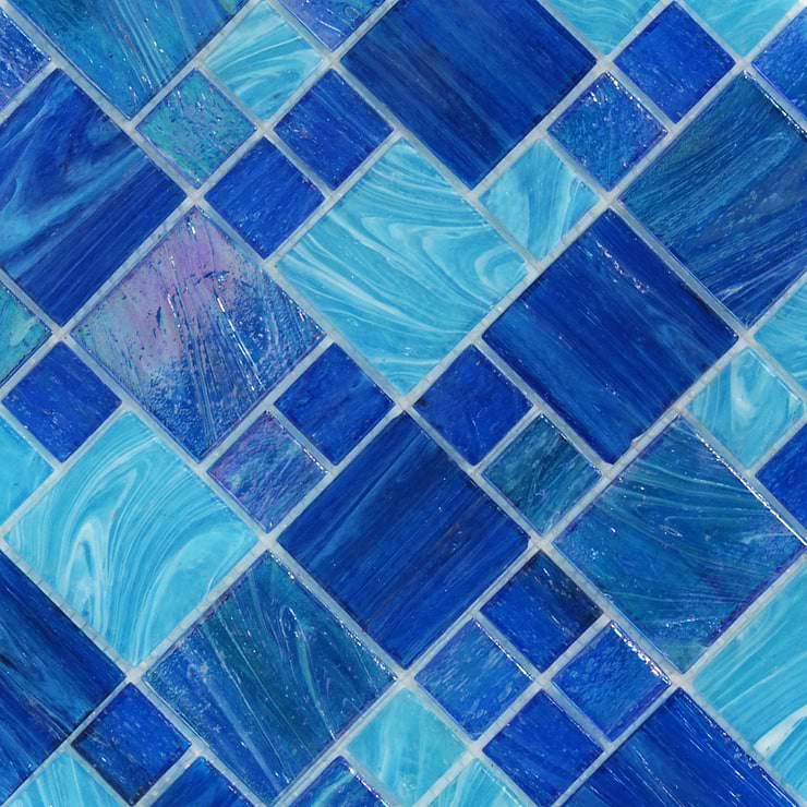 Aquatic Ocean Blue Piazza Pattern Glass Tiles