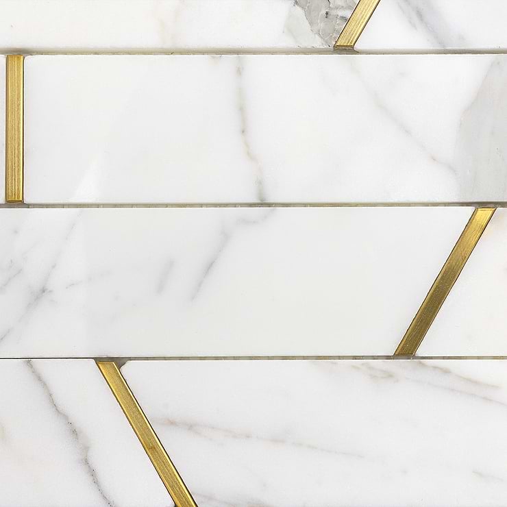 Matrix Trapezoid Marble and Brass Tile