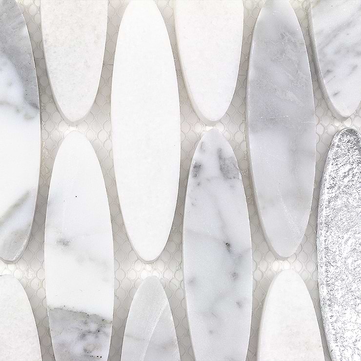Kinetic Ice Water Ovals Glass & Stone Tile