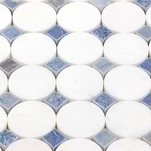 Kinetic Satellite White Thassos & Blue Macauba Marble 1x2 Polished Mosaic Tile