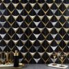 Sample-Regis Nero Waterjet Polished Marble Mosaic Tile, Black and Brass