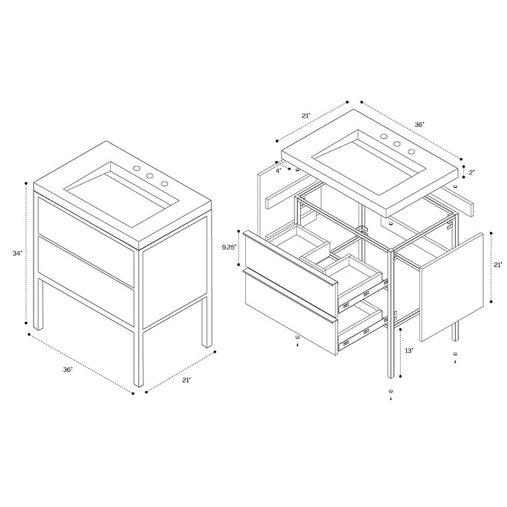 Element Black 36" Single Vanity with Integrated Top