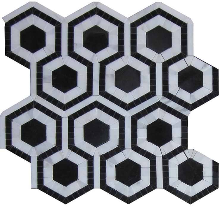 Cosmos Nero and Asian Statuary Hexagon Marble Tile