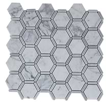 Florentine Carrara & Light Bardiglio Gray 2" Hexagon Polished Marble Mosaic Tile