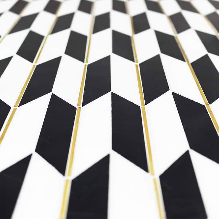 Gatsby Gold Nero And Thassos With Brass Line Marble Tile