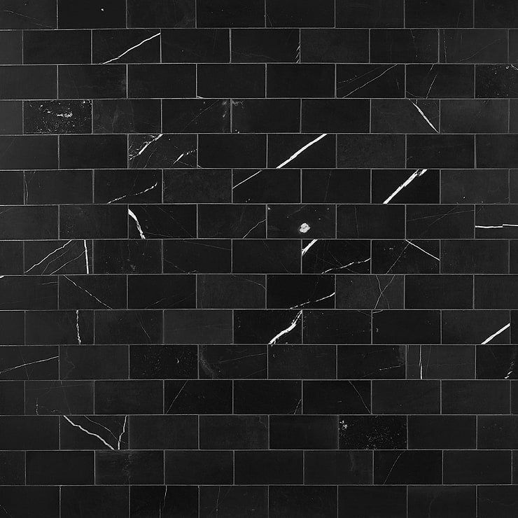Nero Marquina 3x6 Honed Marble Subway Tile