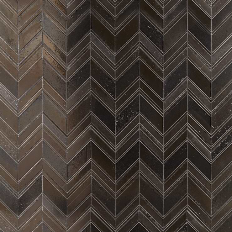 Magma Chevron Venice Bronze Lava Stone Polished Mosaic Tile
