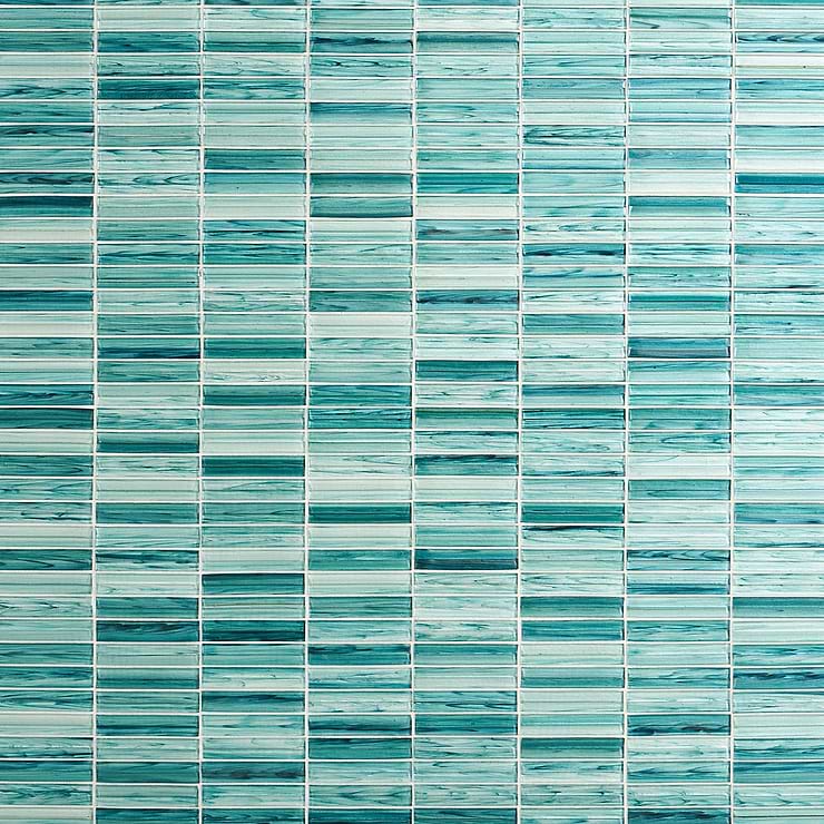 Maya Stacked Teal Polished Glass Mosaic
