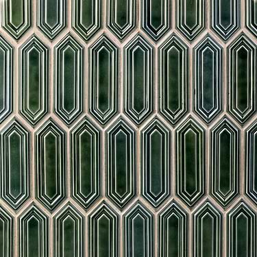Nabi Hexagon Deep Emerald Picket Crackled Glass Tile  - Sample