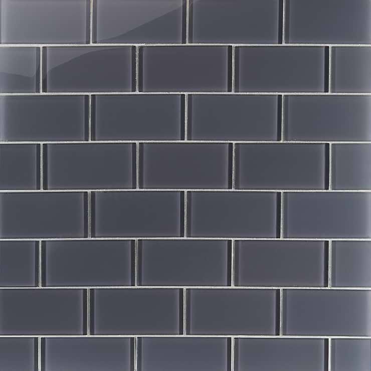 Loft Ash Gray 3x6 Polished Glass Subway Wall Tile