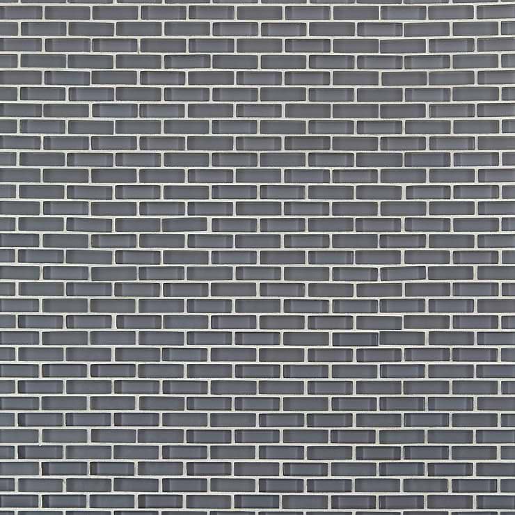 Disco-Loft Ash Gray 1/2x2 Brick Pattern Glass Polished Mosaic Tile
