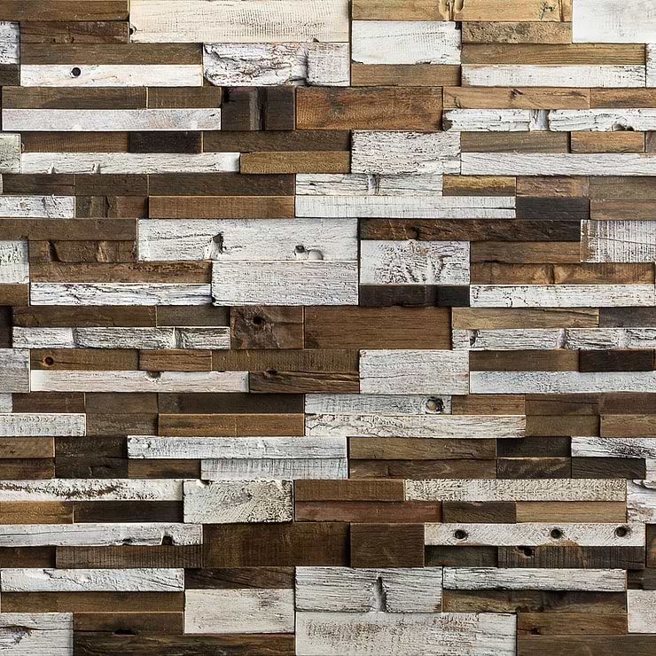 Driftwood Myrtle Brown Wood Mosaic; in Brown, Light Gray, Blue, Beige Reclaimed Boat Wood; for Backsplash, Bathroom Wall, Kitchen Wall, Wall Tile; in Style Ideas Farmhouse