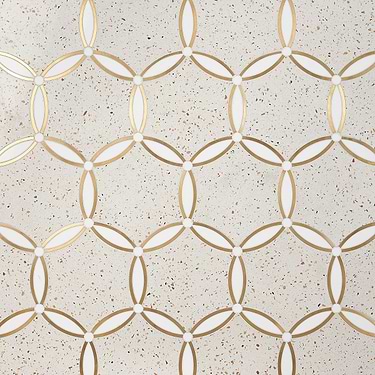 Celine White Gold Terrazzo Look Polished Marble & Brass Mosaic