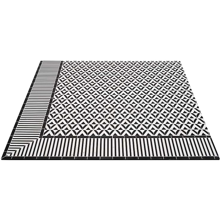 Monroe Triangle Calacatta and Black Jade Polished Marble Mosaic Tile