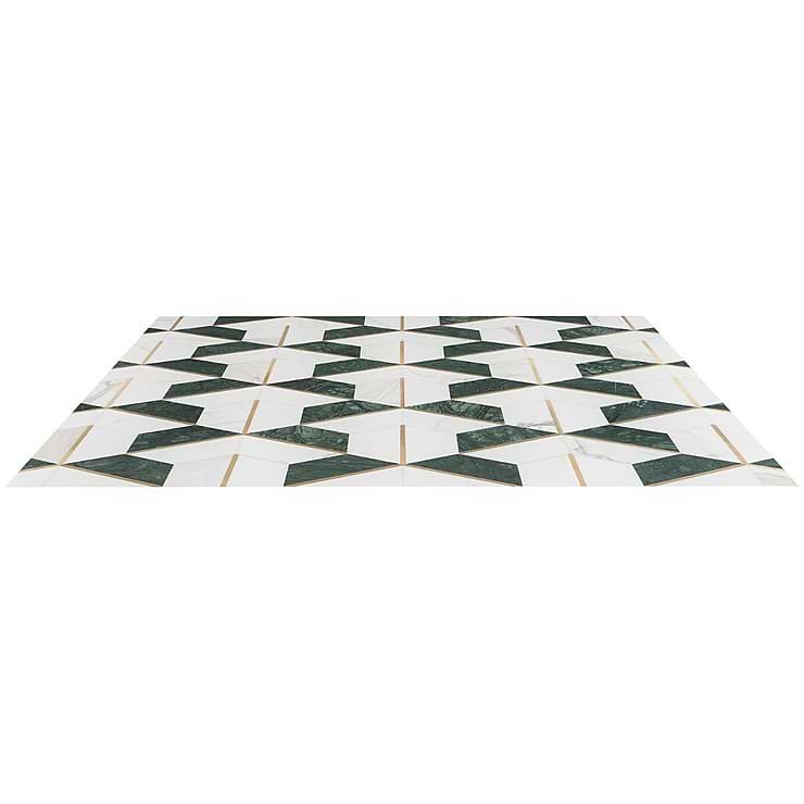 Decade Verde Polished Marble and Brass Mosaic Tile
