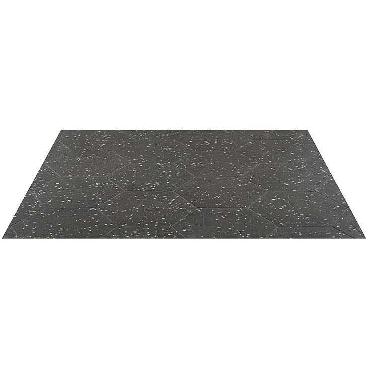 Six Hexagon Charcoal Graphite Black 12.5" Terrazzo Look Matte Porcelain Tile