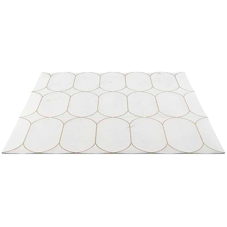Calypso 3D Carved Bianco White Brass Inlay 8x16 Textured Honed Marble Limestone Tile