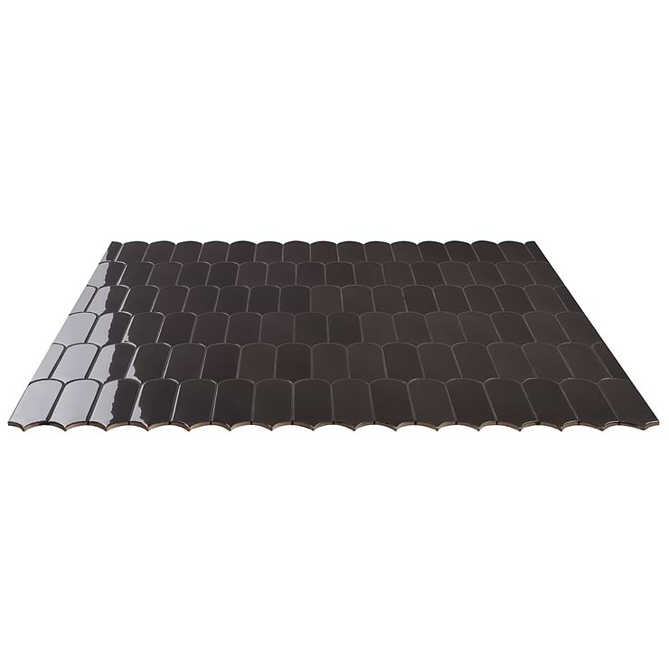 Parry Charcoal 3x8 Fishscale Glossy Ceramic Wall Tile