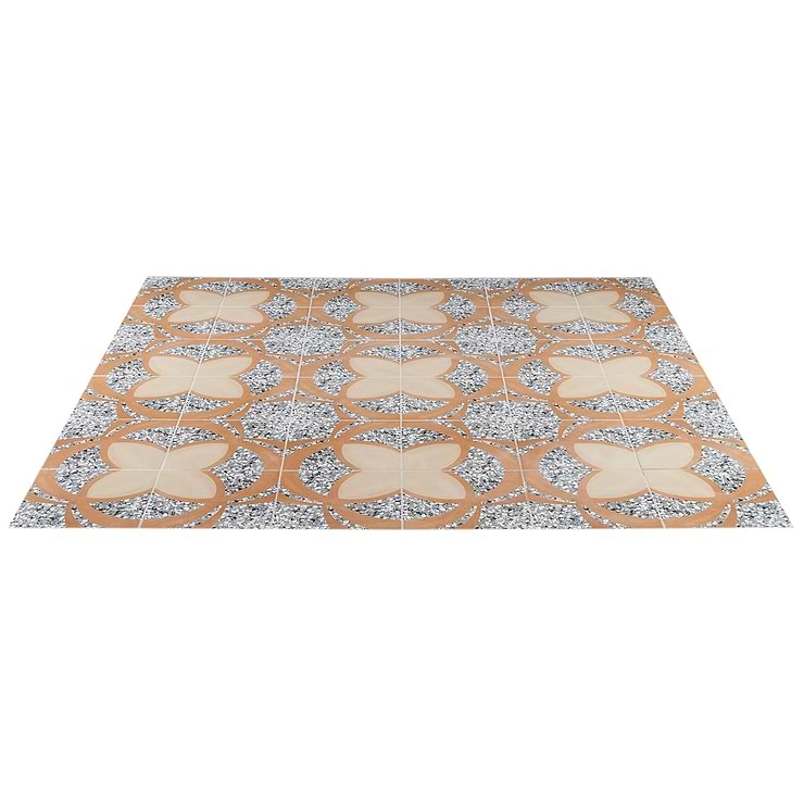 Chips Fleur De Lis Azur Terra Multicolor 8x8 Terrazzo Look Matte Porcelain Tile