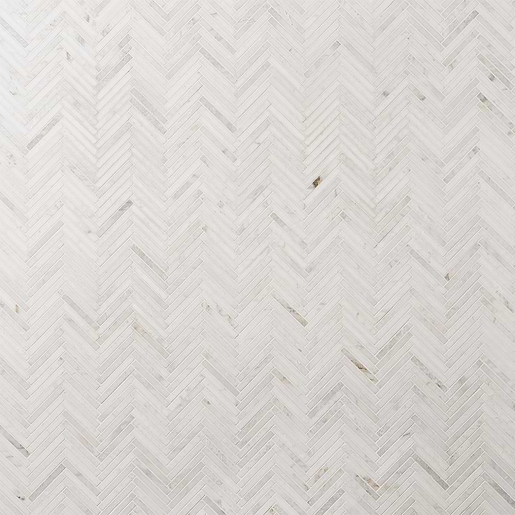 Alaska White 1/2"x4" Herringbone Polished Marble Mosaic Tile