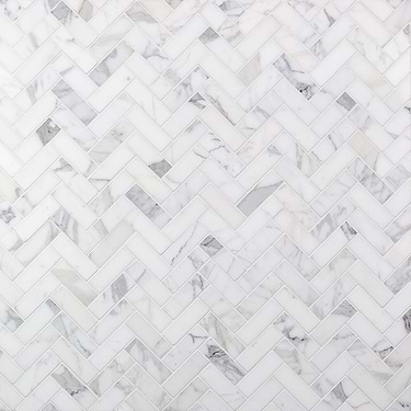 Calacatta White 1x3 Herringbone Polished Marble Mosaic