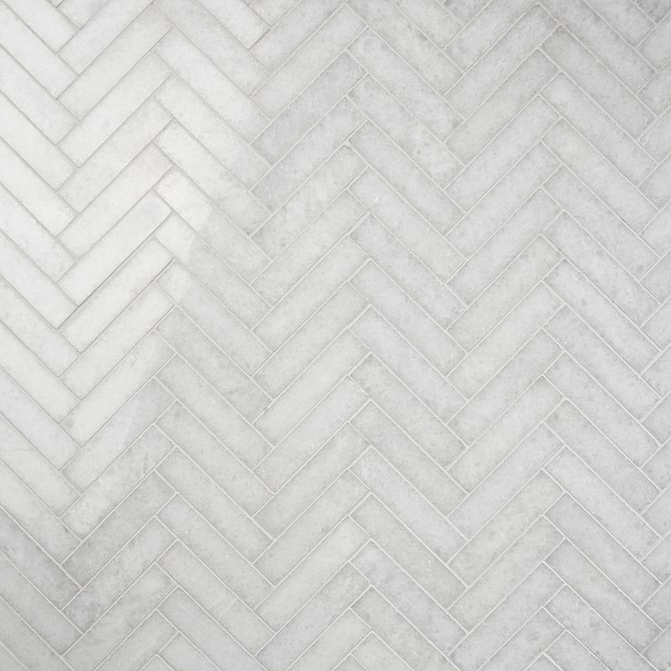 Snow White 1x4 Herringbone Polished Marble Mosaic
