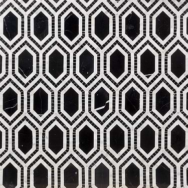 Infinity Nero Marquina Black & White Hexagon Polished Marble Mosaic