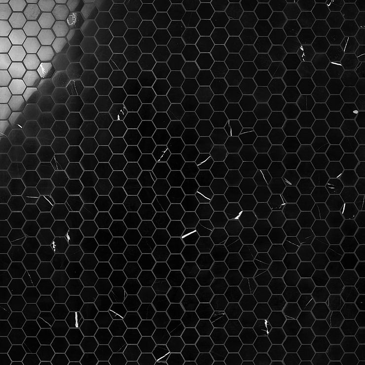 Nero Marquina 2" Hexagon Polished Marble Mosaic