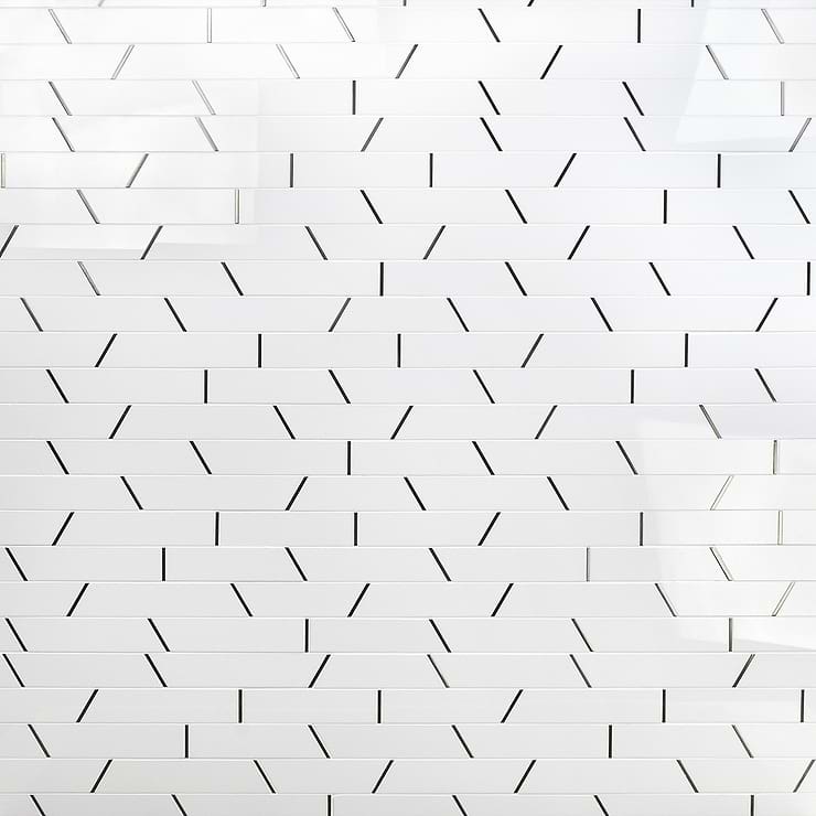 Matrix White Trapezoid Steel and Porcelain Polished Mosaic Tile