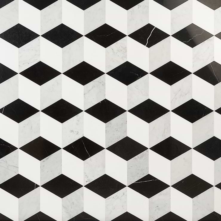 Havasar Classico Black & White Polished Marble Mosaic; in Black + White  Thassos + Nero + Carrara ; for Backsplash, Floor Tile, Kitchen Floor, Kitchen Wall, Wall Tile, Bathroom Floor, Bathroom Wall, Shower Wall, Shower Floor, Outdoor Wall, Commercial Floor; in Style Ideas Art Deco, Classic, Contemporary
