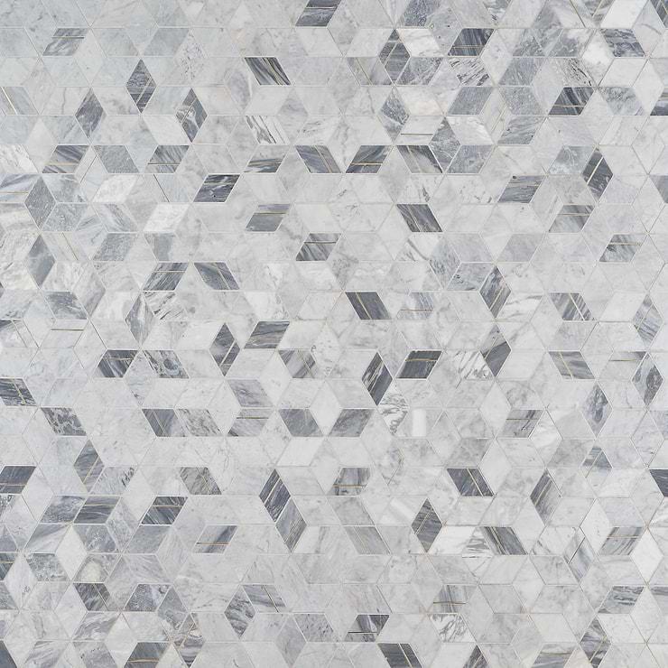 Morgana Bardiglio Polished Marble and Brass Mosaic Tile