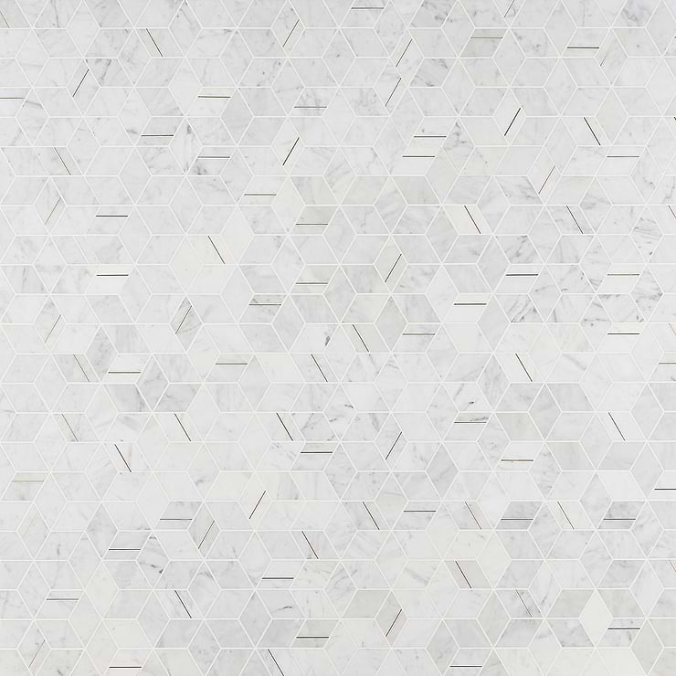 Morgana Carrara Polished Marble and Brass Mosaic Tile