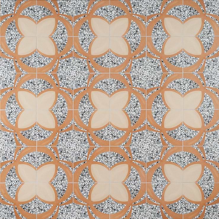 Chips Fleur De Lis Azur Terra Multicolor 8x8 Terrazzo Look Matte Porcelain Tile