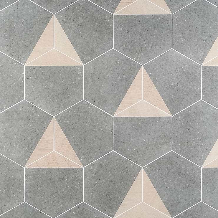 Pergola Wood Graphite 12.5" Hexagon Matte Porcelain Tile