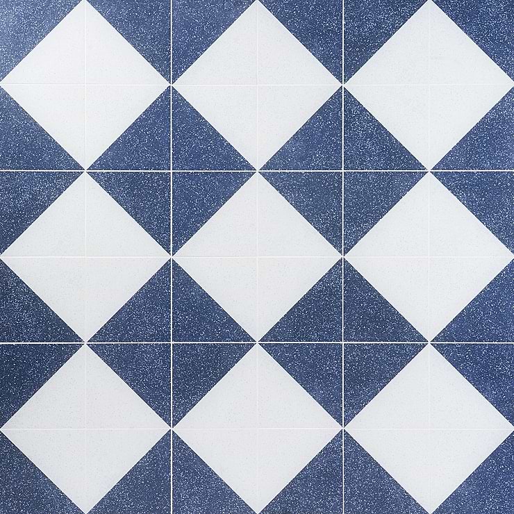 Art Geo Terrazzo Dos Blue by Elizabeth Sutton 8x8 Matte Porcelain Tile: Diamond Pattern