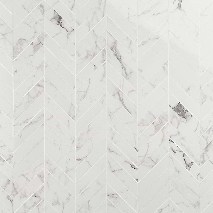 DreamStone Statuario Venato 2x8 Chevron Polished Porcelain Mosaic