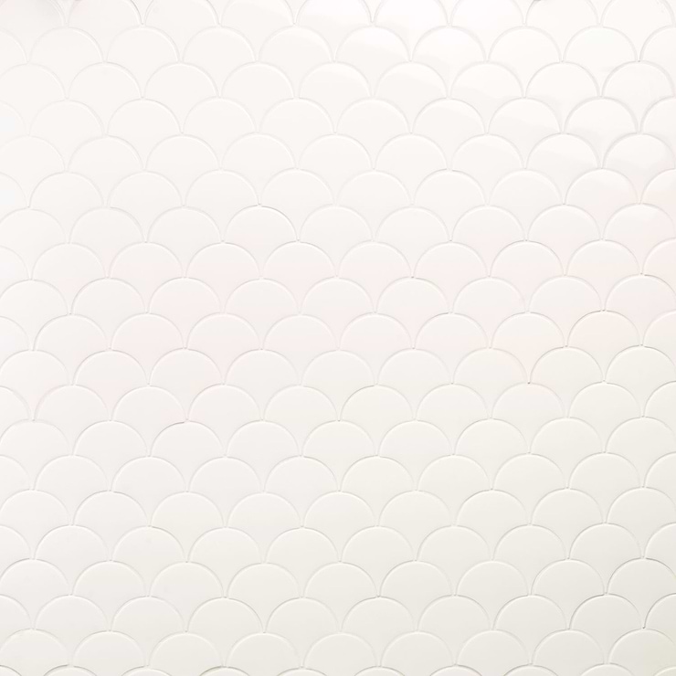 Highwater Rice White Fishscale 2x5 Polished Ceramic Wall Tile