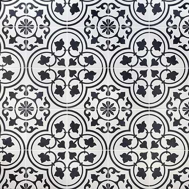 Cascais Black & White Ornate 9X9 Matte Porcelain Tile