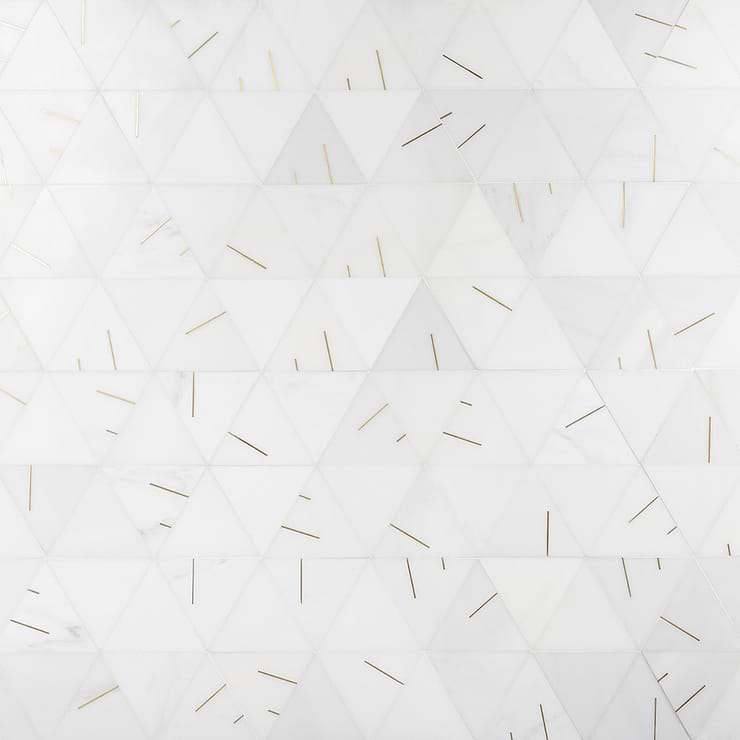 Ravi Asian Statuary Polished Marble and Brass Mosaic Tile