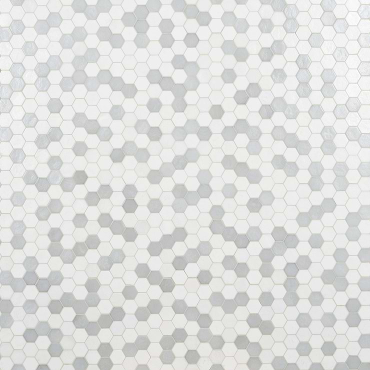Ohana White 2" Hexagon Polished Glass Mosaic Tile