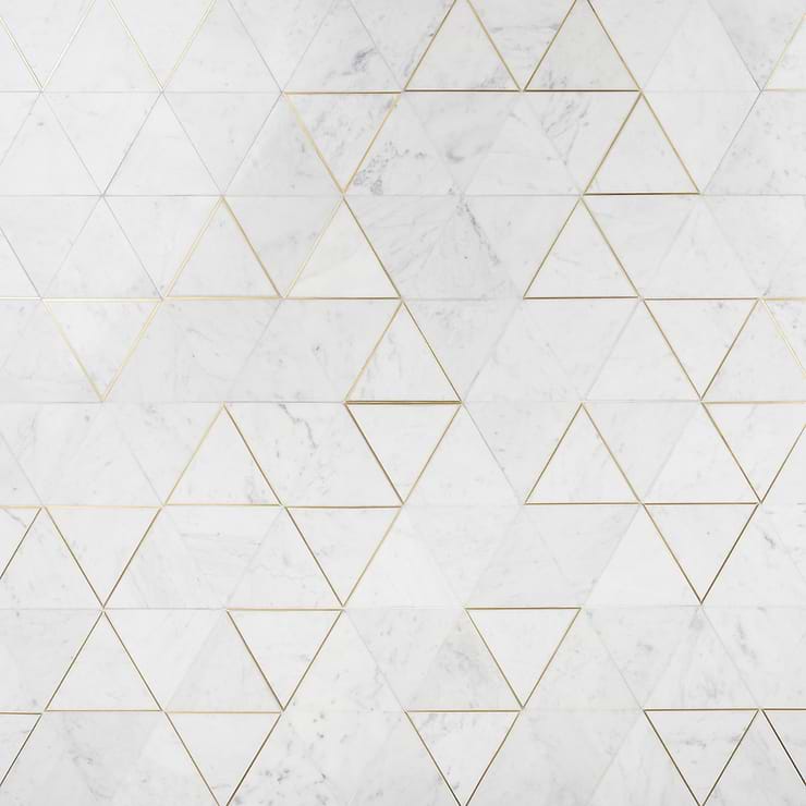 Verin Carrara Polished Marble and Brass Mosaic Tile