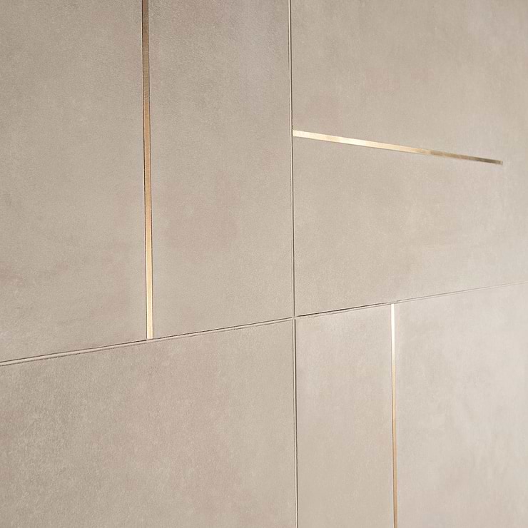 Lines Brass Inlay Greige 24x24 Porcelain Tile with Matte Finish and Brass Lines