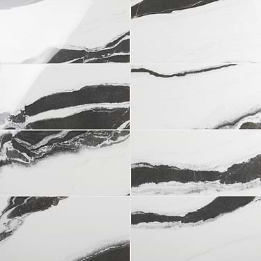 Drama Waves Black & White 12x24 Polished Porcelain Tile