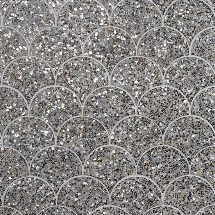 Reef Gray 5" Fishscale Polished Pearl Terrazzo Mosaic Tile
