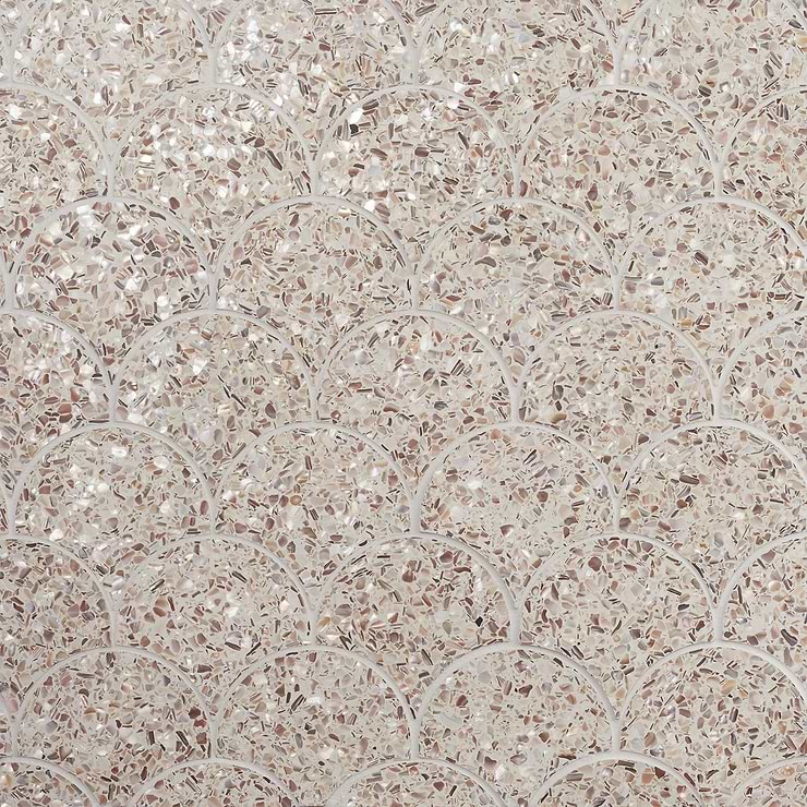 Reef Cream 5" Fishscale Polished Pearl Terrazzo Mosaic Tile