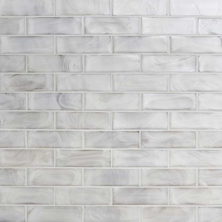 Magico Iridescent Pearl White 2x6 Polished Glass Mosaic Tile