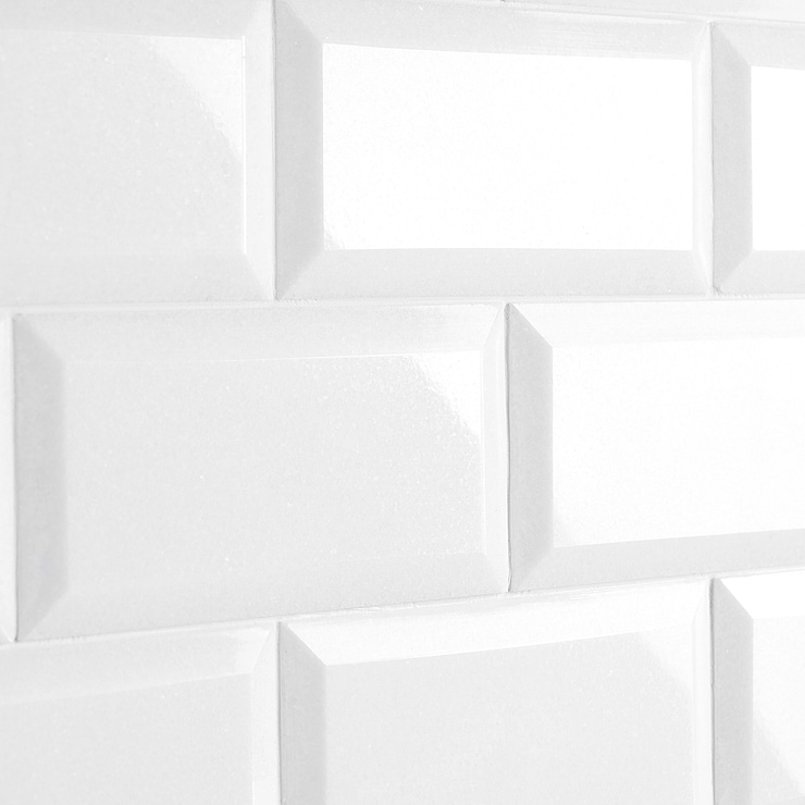 White Thassos 3x6 Beveled Marble Subway Tile