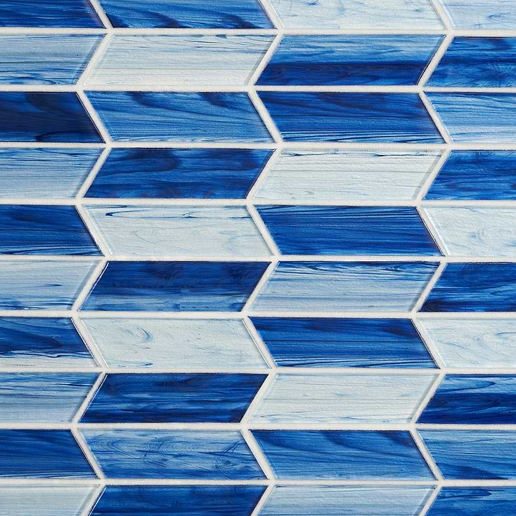 Maya Chevron Azur Glass Mosaic Tile