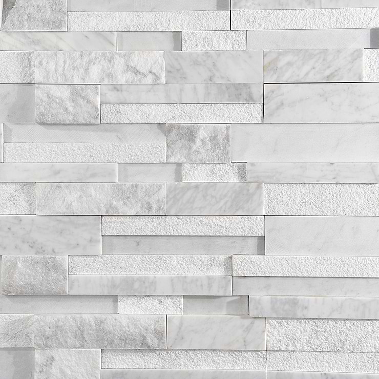 StackStone 3D Snow White Marble Ledger Panel Mosaic Wall Tile